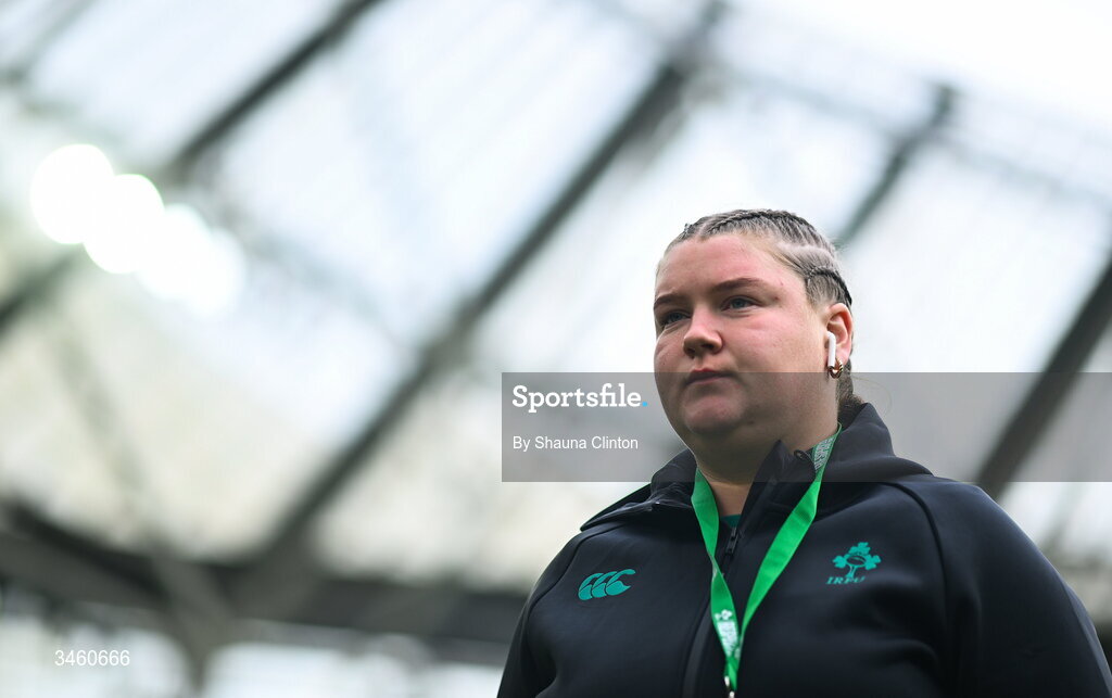 17 May 2026; Eilís Cahill of Ireland before the Women's 6 Nations Rugby Championship match between Ireland and Scotland at the Aviva Stadium in Dublin. Photo by Shauna Clinton/Sportsfile