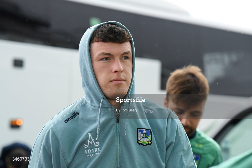 17 May 2026; Shane O’Brien of Limerick arrives before during the Munster GAA Senior Hurling Championship Round 4 match between Limerick and Waterford at TUS Gaelic Grounds in Limerick. Photo by Tom Beary/Sportsfile