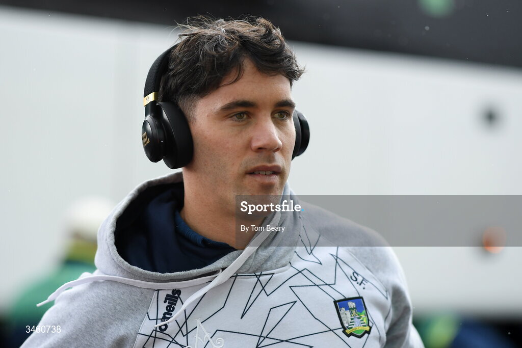 17 May 2026; Sean Finn of Limerick arrives before the Munster GAA Senior Hurling Championship Round 4 match between Limerick and Waterford at TUS Gaelic Grounds in Limerick. Photo by Tom Beary/Sportsfile
