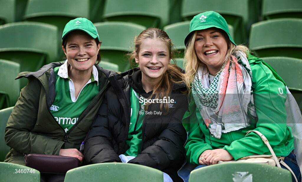 17 May 2026; Ireland supporters before the Women's 6 Nations Rugby Championship match between Ireland and Scotland at the Aviva Stadium in Dublin. Photo by Seb Daly/Sportsfile