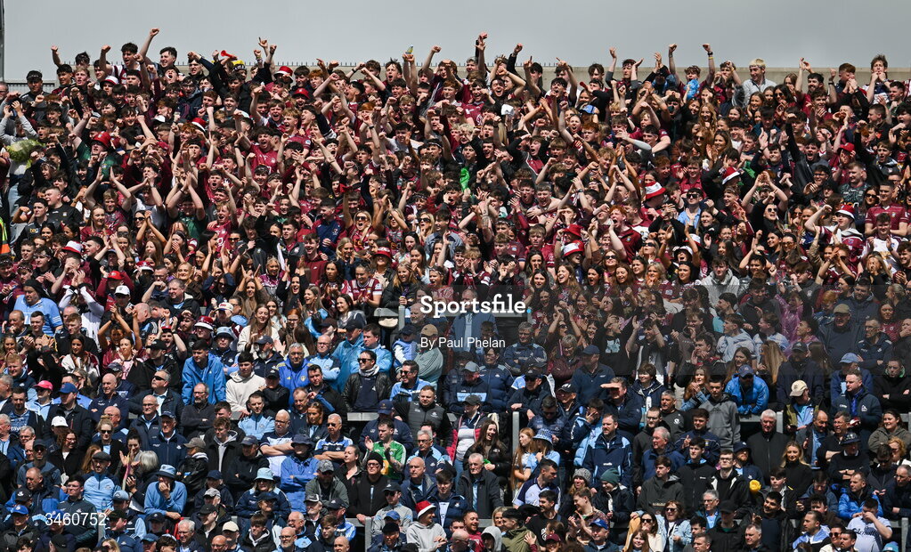 17 May 2026; Westmeath supporters celebrate a point during the Leinster GAA Football Senior Championship final match between Dublin and Westmeath at Croke Park in Dublin. Photo by Paul Phelan/Sportsfile