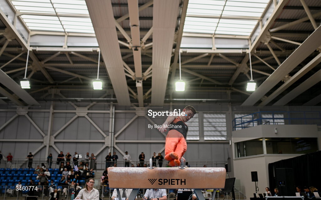 17 May 2026; Matthew Hickey of Phoenix GC competes in the Pommel Horse event during the Gymnastics Ireland National Series Sport Ireland National Indoor Arena on the Sport Ireland Campus in Dublin. Photo by Ben McShane/Sportsfile