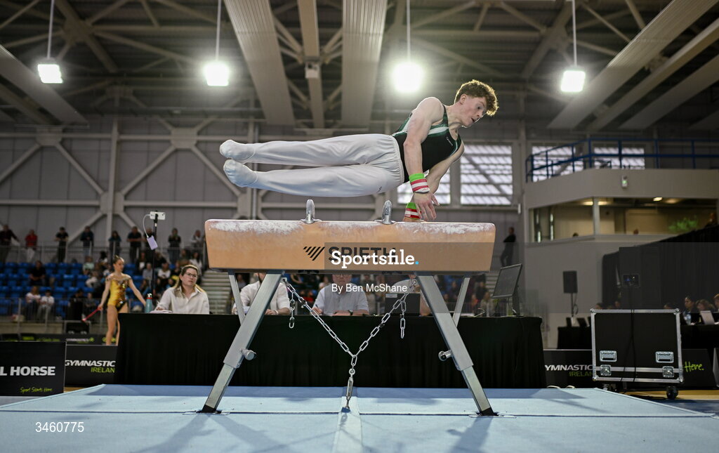 17 May 2026; Fionn McCarthy of Douglas GC competes in the Pommel Horse during the Gymnastics Ireland National Series Sport Ireland National Indoor Arena on the Sport Ireland Campus in Dublin. Photo by Ben McShane/Sportsfile