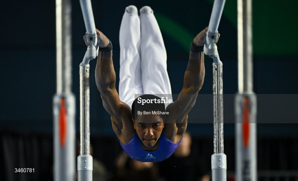 17 May 2026; Frederick Davies-Vaneetvelde of Excel GC competes in the Parallel Bars during the Gymnastics Ireland National Series Sport Ireland National Indoor Arena on the Sport Ireland Campus in Dublin. Photo by Ben McShane/Sportsfile