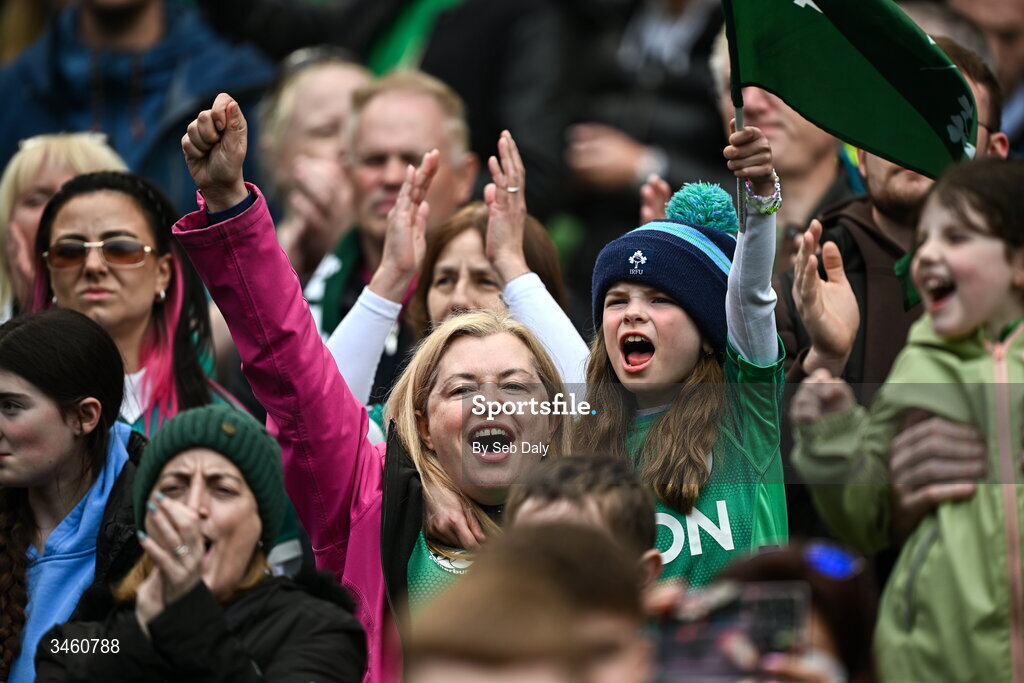 17 May 2026; Ireland supporters during the Women's 6 Nations Rugby Championship match between Ireland and Scotland at the Aviva Stadium in Dublin. Photo by Seb Daly/Sportsfile