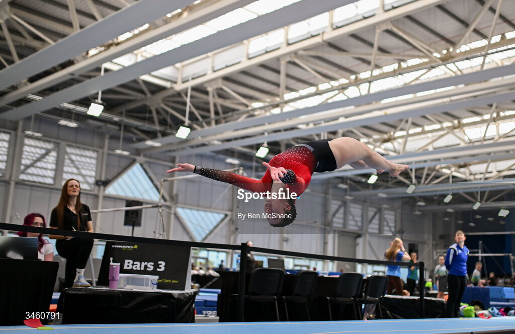 17 May 2026; Lara Balazon of Cork Acro competes in the Tumbling event during the Gymnastics Ireland National Series Sport Ireland National Indoor Arena on the Sport Ireland Campus in Dublin. Photo by Ben McShane/Sportsfile