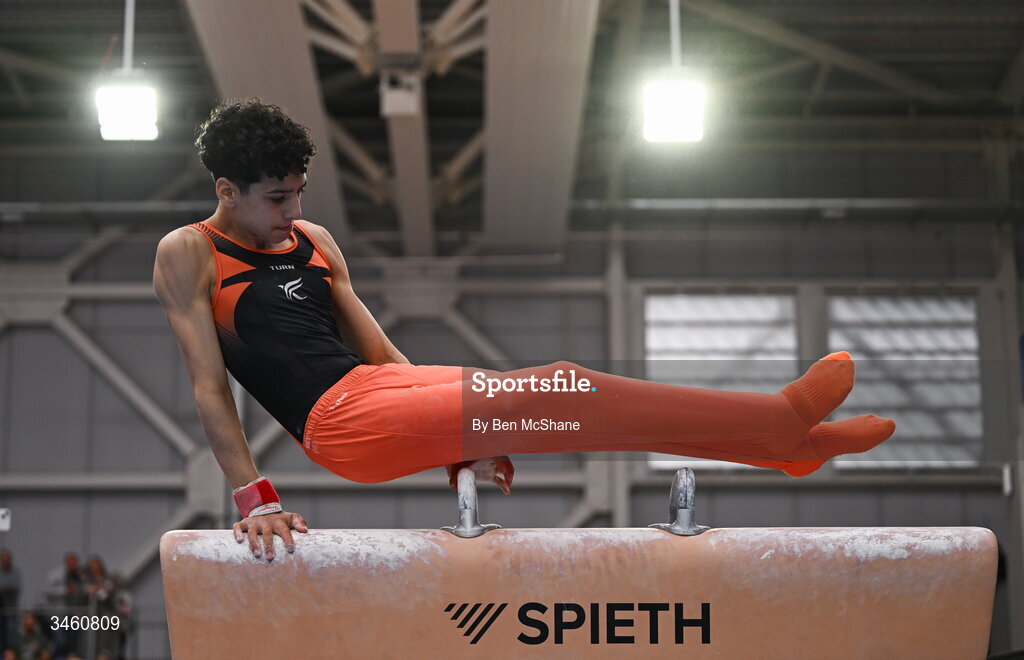 17 May 2026; Jonah King of Phoenix GC competes in the Pommel Horse event during the Gymnastics Ireland National Series Sport Ireland National Indoor Arena on the Sport Ireland Campus in Dublin. Photo by Ben McShane/Sportsfile