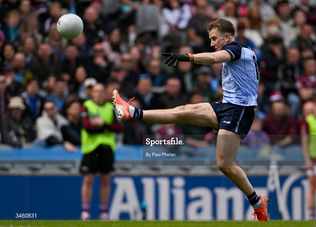 17 May 2026; Seán Bugler of Dublin shoots wide during the Leinster GAA Football Senior Championship final match between Dublin and Westmeath at Croke Park in Dublin. Photo by Paul Phelan/Sportsfile