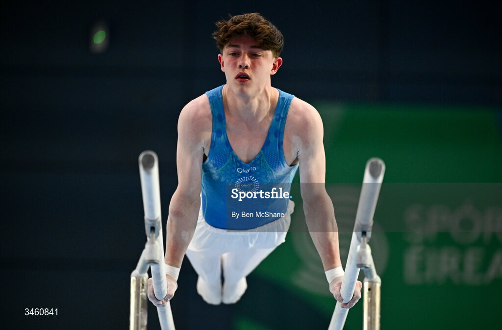 17 May 2026; Finlay Hazleton of Origin Gymnastics competes in the Parallel Bars during the Gymnastics Ireland National Series Sport Ireland National Indoor Arena on the Sport Ireland Campus in Dublin. Photo by Ben McShane/Sportsfile
