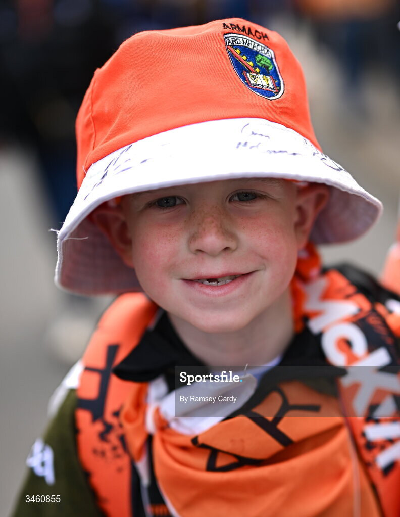 17 May 2026; Armagh supporter Cian Neeson before the Ulster GAA Football Senior Championship final match between Armagh and Monaghan at St Tiernach's Park in Clones, Monaghan. Photo by Ramsey Cardy/Sportsfile