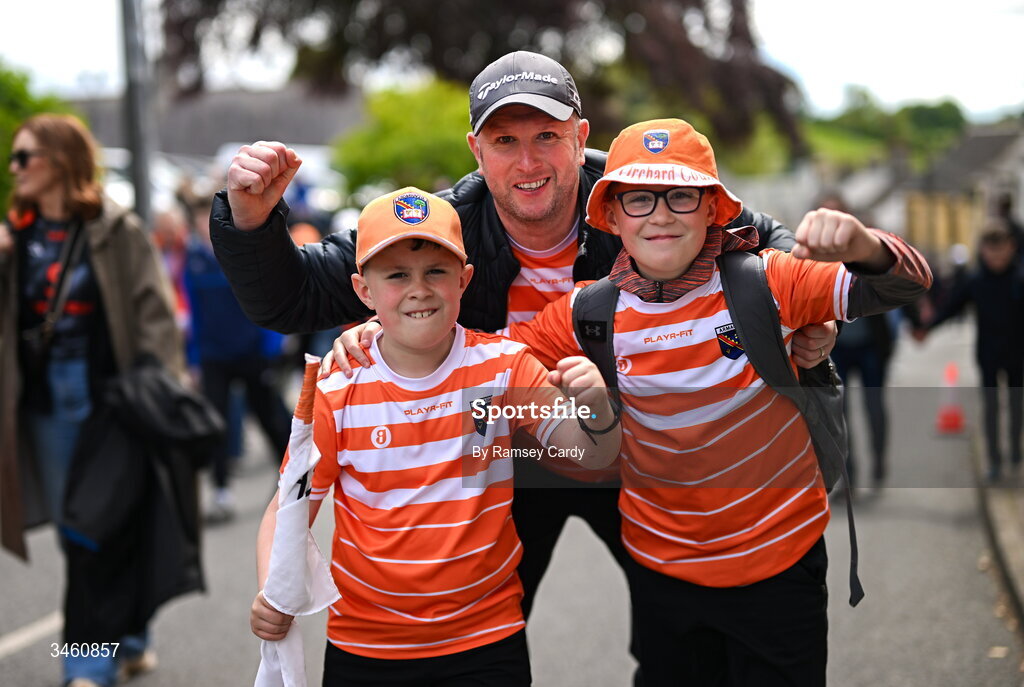 17 May 2026; Armagh supporters Senan, Joe and Oliver Crossey before the Ulster GAA Football Senior Championship final match between Armagh and Monaghan at St Tiernach's Park in Clones, Monaghan. Photo by Ramsey Cardy/Sportsfile