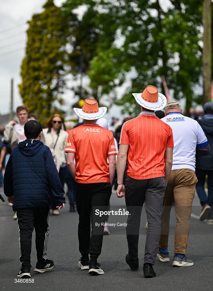 17 May 2026; Armagh supporters make their way to the stadium before the Ulster GAA Football Senior Championship final match between Armagh and Monaghan at St Tiernach's Park in Clones, Monaghan. Photo by Ramsey Cardy/Sportsfile