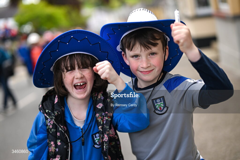 17 May 2026; Monaghan supporters Aoife McCarthy and Oisin Duffy, living in Cork city, before the Ulster GAA Football Senior Championship final match between Armagh and Monaghan at St Tiernach's Park in Clones, Monaghan. Photo by Ramsey Cardy/Sportsfile