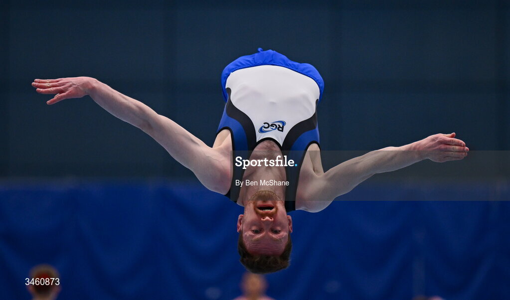 17 May 2026; Cian Hayes of RGC competes in the Tumbling event during the Gymnastics Ireland National Series Sport Ireland National Indoor Arena on the Sport Ireland Campus in Dublin. Photo by Ben McShane/Sportsfile
