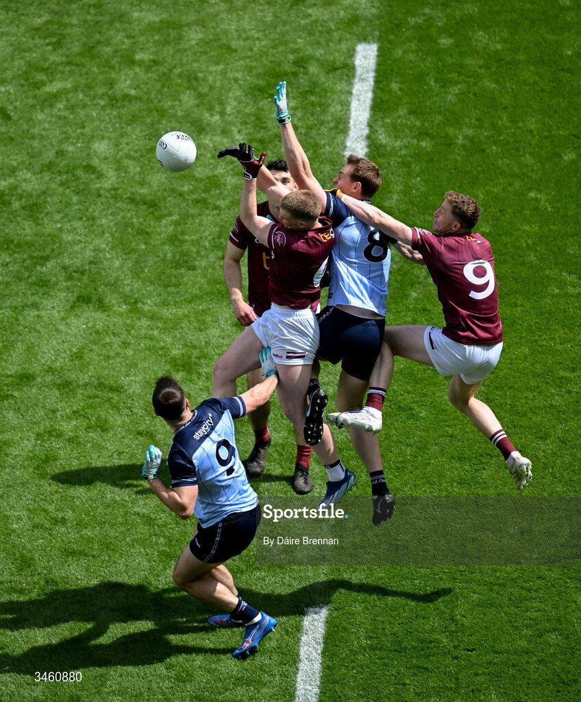17 May 2026; Shane Allen, left, and Ray Connellan of Westmeath in action against Peadar Ó Cofaigh Byrne of Dublin during the Leinster GAA Football Senior Championship final match between Dublin and Westmeath at Croke Park in Dublin. Photo by Daire Brennan/Sportsfile