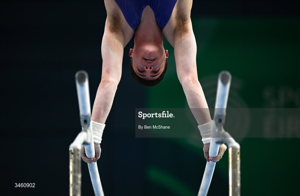 17 May 2026; Jack Sheehan of Excel GC competes in the Parallel Bars during the Gymnastics Ireland National Series Sport Ireland National Indoor Arena on the Sport Ireland Campus in Dublin.   Photo by Ben McShane/Sportsfile