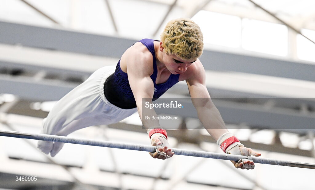 17 May 2026; Louis McDonagh of Excel GC competes in the Horizontal Bar during the Gymnastics Ireland National Series Sport Ireland National Indoor Arena on the Sport Ireland Campus in Dublin. Photo by Ben McShane/Sportsfile