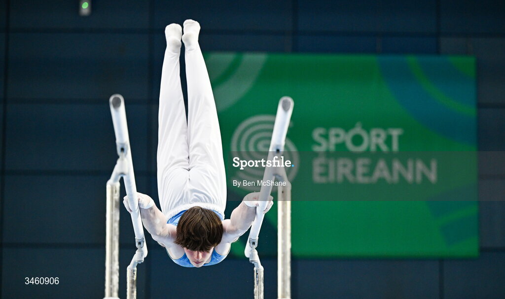 17 May 2026; Finlay Hazleton of Origin Gymnastics competes in the Parallel Bars during the Gymnastics Ireland National Series Sport Ireland National Indoor Arena on the Sport Ireland Campus in Dublin. Photo by Ben McShane/Sportsfile