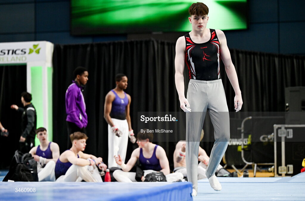17 May 2026; Milo Wallace-Dunn of Salto GC before competing in the Parallel Bars during the Gymnastics Ireland National Series Sport Ireland National Indoor Arena on the Sport Ireland Campus in Dublin. Photo by Ben McShane/Sportsfile