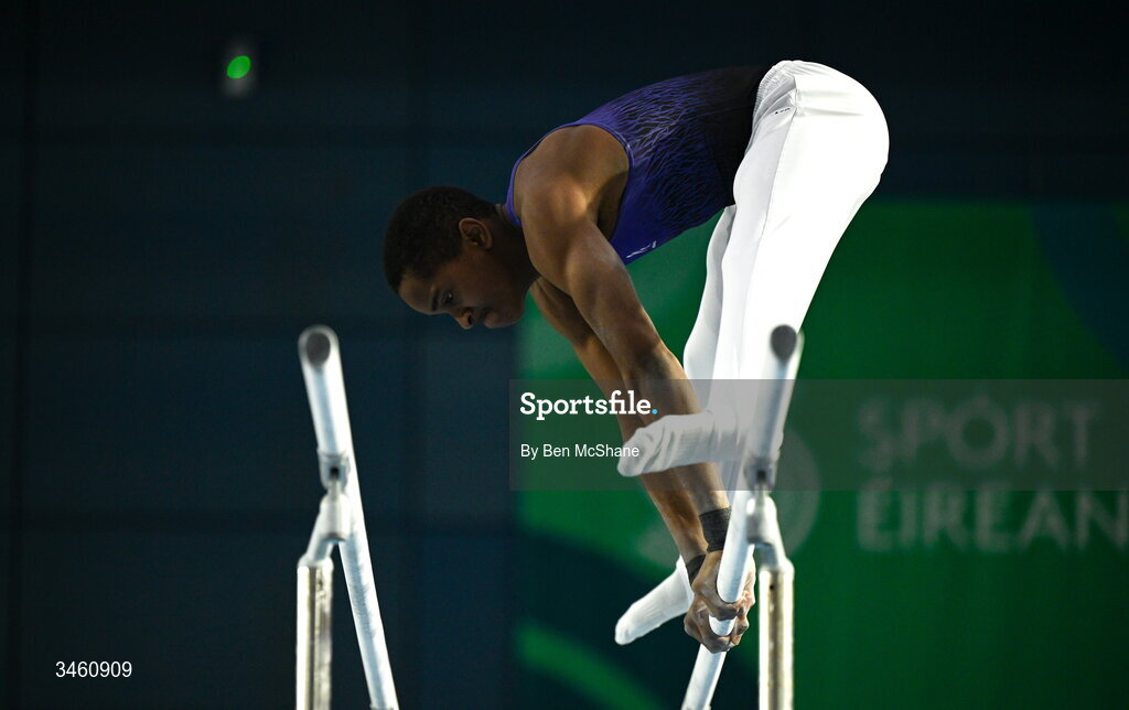 17 May 2026; Frederick Davies-Vaneetvelde of Excel GC competes in the Parallel Bars during the Gymnastics Ireland National Series Sport Ireland National Indoor Arena on the Sport Ireland Campus in Dublin. Photo by Ben McShane/Sportsfile