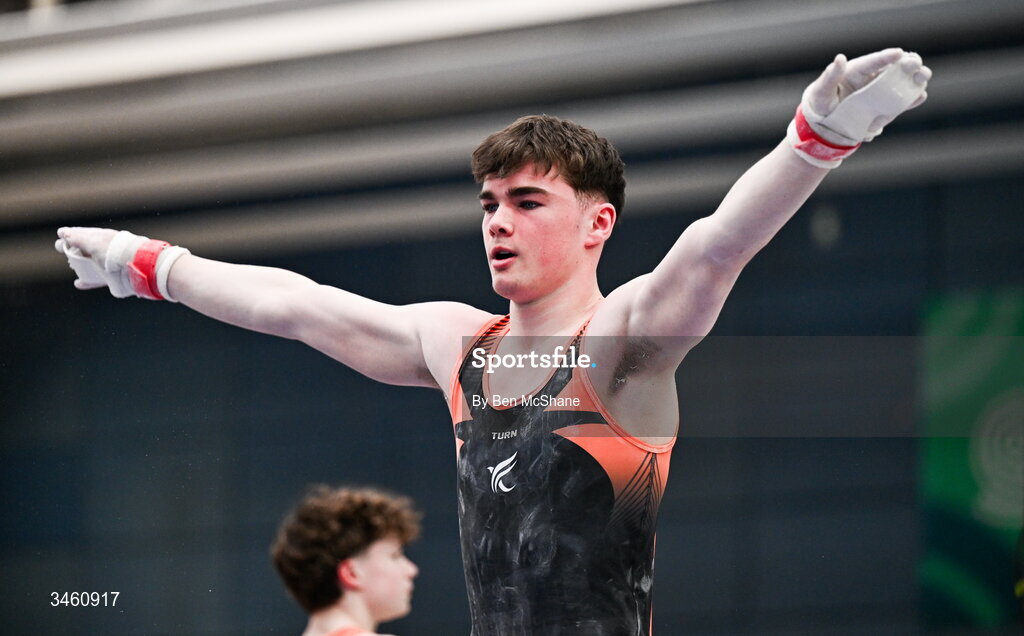 17 May 2026; Cillian Bergin of Phoenix GC competes in the Rings during the Gymnastics Ireland National Series Sport Ireland National Indoor Arena on the Sport Ireland Campus in Dublin. Photo by Ben McShane/Sportsfile
