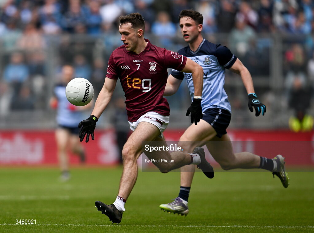 17 May 2026; Matthew Whittaker of Westmeath in action against Luke Breathnach of Dublin during the Leinster GAA Football Senior Championship final match between Dublin and Westmeath at Croke Park in Dublin. Photo by Paul Phelan/Sportsfile
