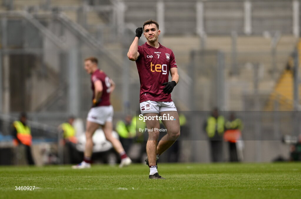 17 May 2026; Matthew Whittaker of Westmeath celebrates scoring a point during the Leinster GAA Football Senior Championship final match between Dublin and Westmeath at Croke Park in Dublin. Photo by Paul Phelan/Sportsfile