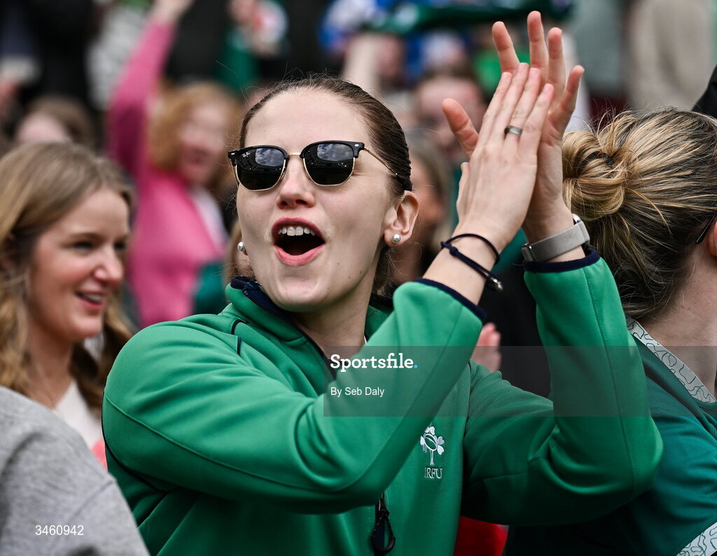17 May 2026; Ireland supporters during the Women's 6 Nations Rugby Championship match between Ireland and Scotland at the Aviva Stadium in Dublin. Photo by Seb Daly/Sportsfile