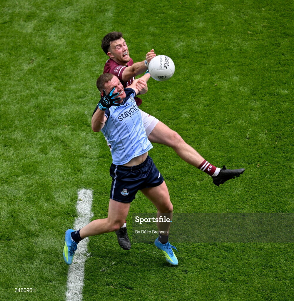 17 May 2026; Ciarán Kilkenny of Dublin in action against Brian Cooney of Westmeath during the Leinster GAA Football Senior Championship final match between Dublin and Westmeath at Croke Park in Dublin. Photo by Daire Brennan/Sportsfile