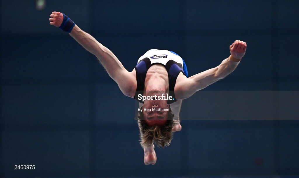 17 May 2026; Hugo Kinahan of RGC competes in the Tumbling event during the Gymnastics Ireland National Series Sport Ireland National Indoor Arena on the Sport Ireland Campus in Dublin. Photo by Ben McShane/Sportsfile