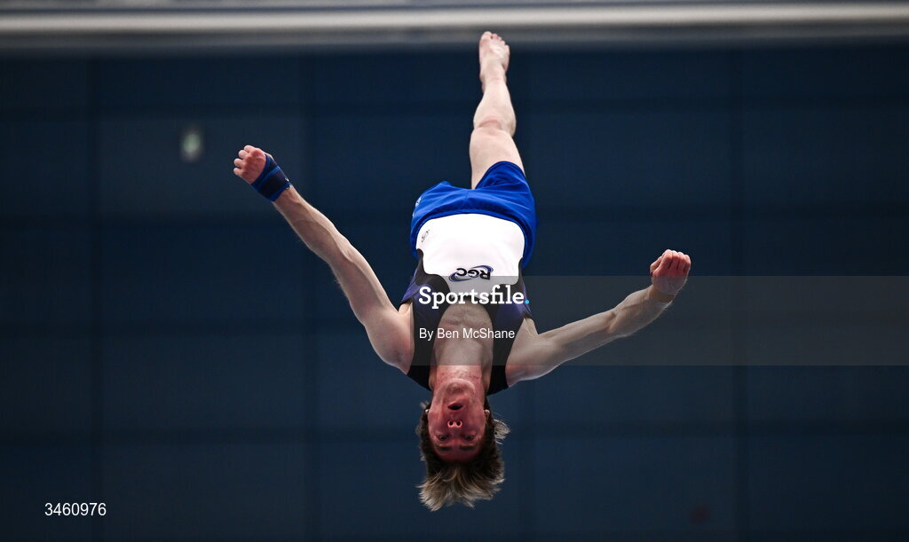 17 May 2026; Hugo Kinahan of RGC competes in the Tumbling event during the Gymnastics Ireland National Series Sport Ireland National Indoor Arena on the Sport Ireland Campus in Dublin. Photo by Ben McShane/Sportsfile