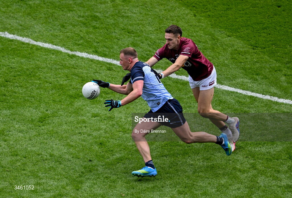 17 May 2026; Ciarán Kilkenny of Dublin in action against Robbie Forde of Westmeath during the Leinster GAA Football Senior Championship final match between Dublin and Westmeath at Croke Park in Dublin. Photo by Daire Brennan/Sportsfile