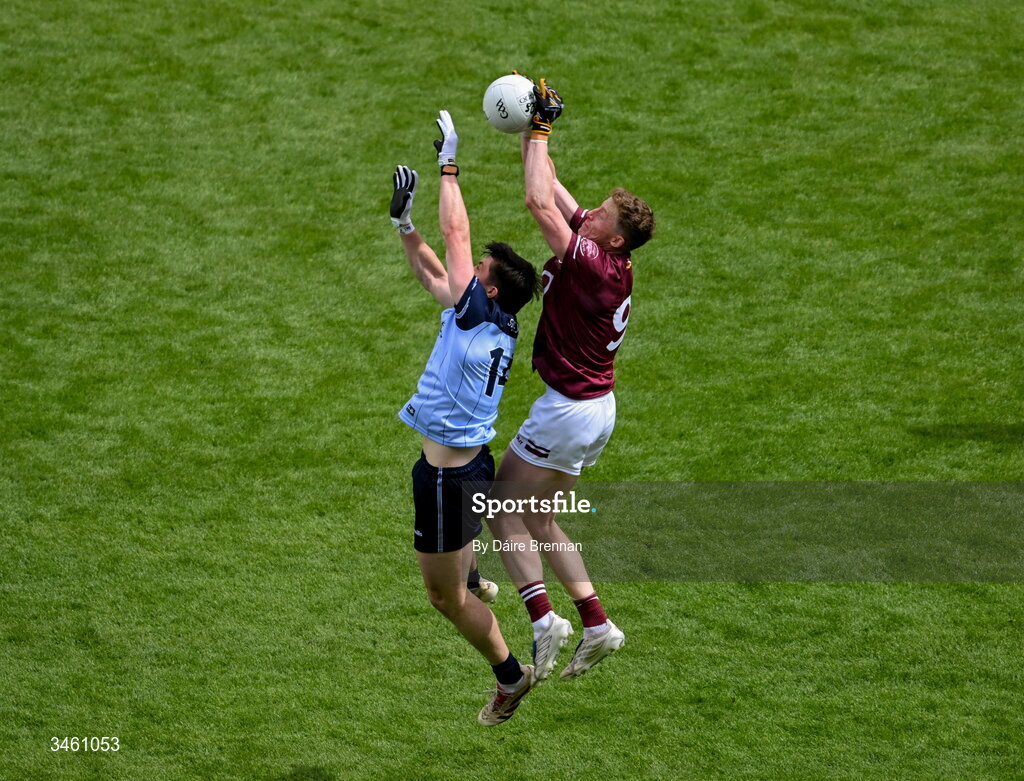 17 May 2026; Ray Connellan of Westmeath in action against Killian McGinnis of Dublin during the Leinster GAA Football Senior Championship final match between Dublin and Westmeath at Croke Park in Dublin. Photo by Daire Brennan/Sportsfile