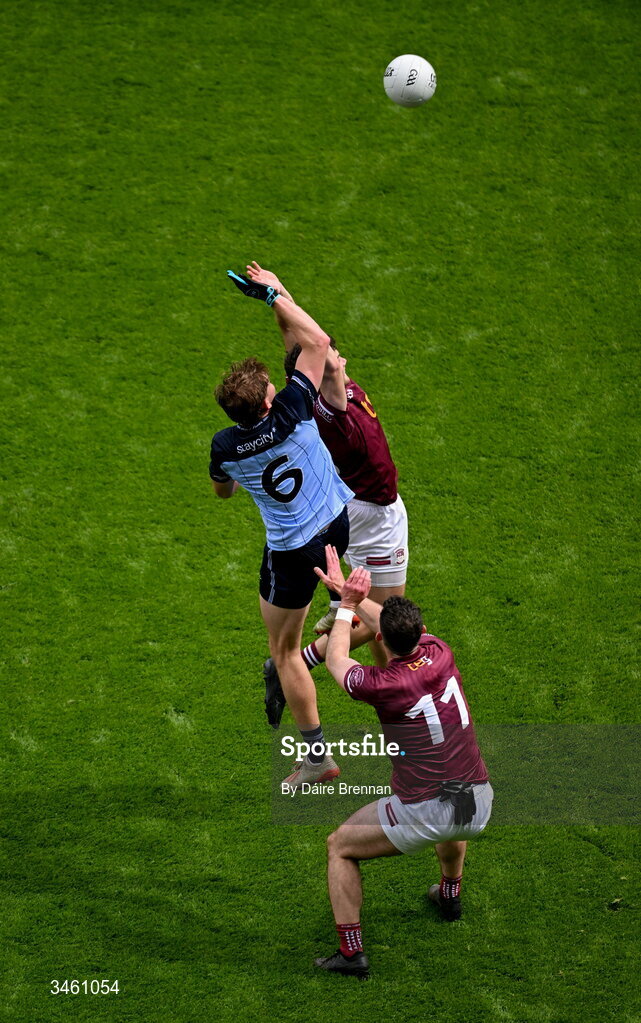 17 May 2026; Brian Cooney of Westmeath in action against Charlie McMorrow of Dublin during the Leinster GAA Football Senior Championship final match between Dublin and Westmeath at Croke Park in Dublin. Photo by Daire Brennan/Sportsfile