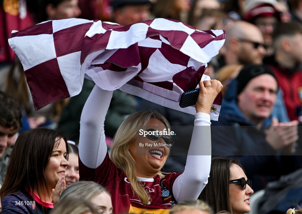 17 May 2026;  A Westmeath supporter, in the Cusack Stand,  celebrate a score  during he first period of extra-time in the Leinster GAA Football Senior Championship final match between Dublin and Westmeath at Croke Park in Dublin. Photo by Ray McManus/Sportsfile
