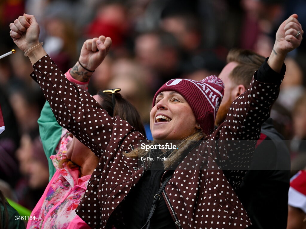 17 May 2026; A Westmeath supporter celebrates a point during the Leinster GAA Football Senior Championship final match between Dublin and Westmeath at Croke Park in Dublin. Photo by Paul Phelan/Sportsfile