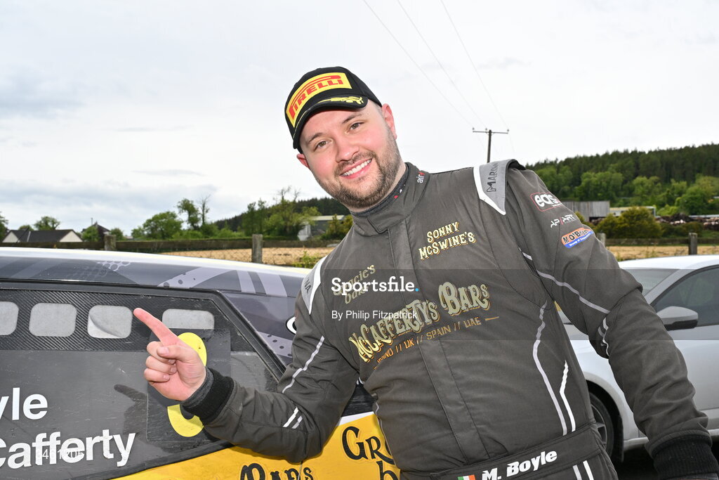 17 May 2026; Michael Boyle celebrates after winning the Carlow Stages Rally, Round 4 of the Triton Showers National Rally Championship, in Carlow. Photo by Philip Fitzpatrick/Sportsfile