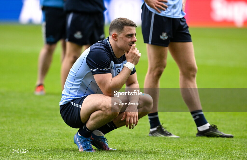 17 May 2026; A dejected Brian Howard of Dublin after the Leinster GAA Football Senior Championship final match between Dublin and Westmeath at Croke Park in Dublin. Photo by Daire Brennan/Sportsfile