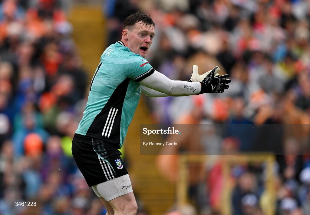 17 May 2026; Monaghan goalkeeper Rory Beggan reacts during the Ulster GAA Football Senior Championship final match between Armagh and Monaghan at St Tiernach's Park in Clones, Monaghan. Photo by Ramsey Cardy/Sportsfile