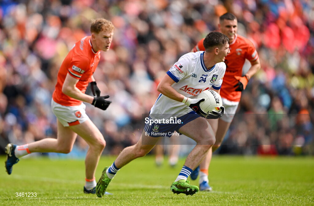 17 May 2026; Oisin McGorman of Monaghan during the Ulster GAA Football Senior Championship final match between Armagh and Monaghan at St Tiernach's Park in Clones, Monaghan. Photo by Ramsey Cardy/Sportsfile