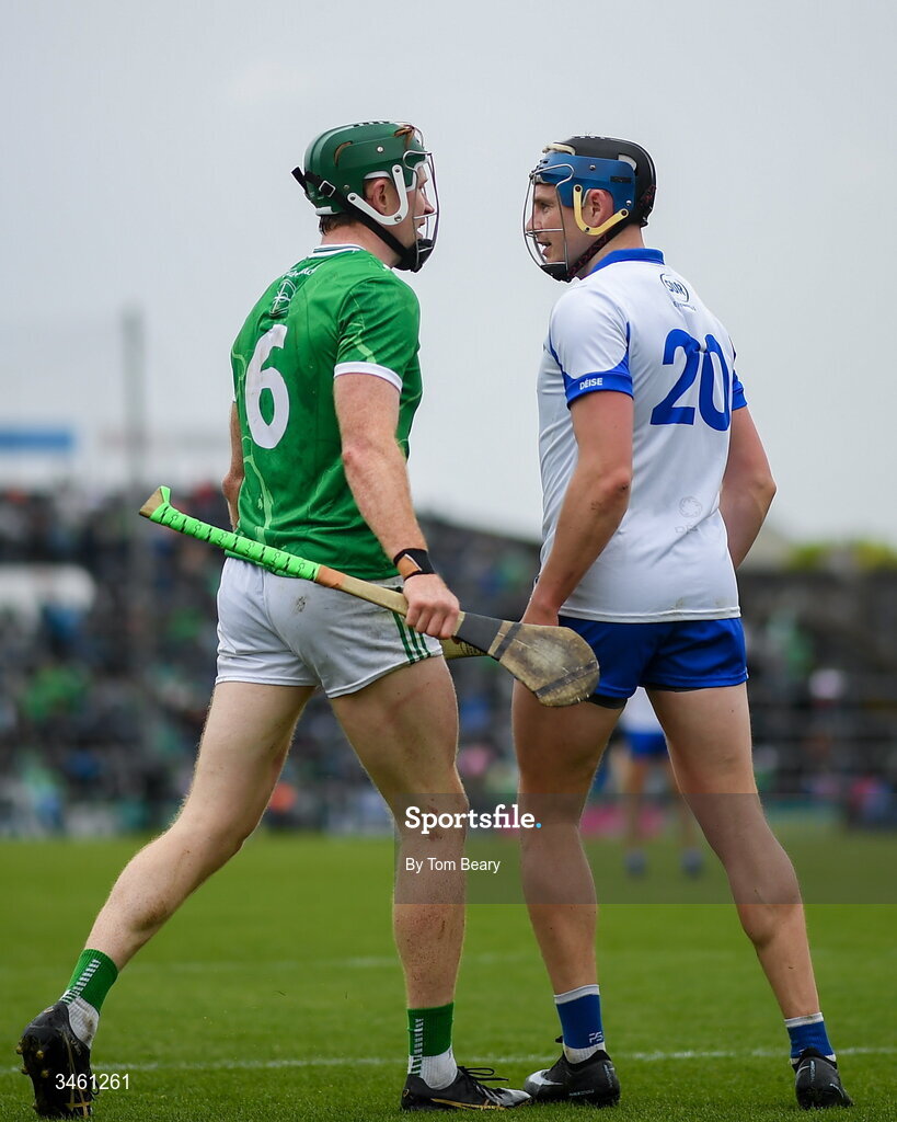 17 May 2026; William O'Donoghue of Limerick tussels with Austin Gleeson of Waterford during the Munster GAA Senior Hurling Championship Round 4 match between Limerick and Waterford at TUS Gaelic Grounds in Limerick. Photo by Tom Beary/Sportsfile