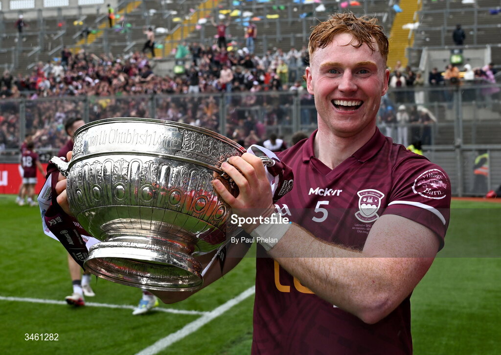 17 May 2026; Westmeath captain Ronan Wallace with the cup after winning the Leinster GAA Football Senior Championship final match between Dublin and Westmeath at Croke Park in Dublin. Photo by Paul Phelan/Sportsfile