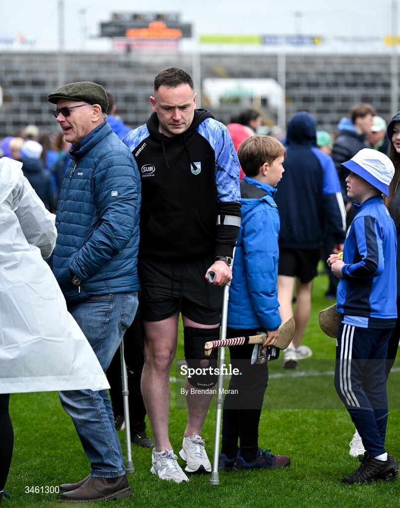 17 May 2026; Injured Waterford hurler Stephen Bennett attempts to leave the pitch after the Munster GAA Senior Hurling Championship Round 4 match between Limerick and Waterford at TUS Gaelic Grounds in Limerick. Photo by Brendan Moran/Sportsfile