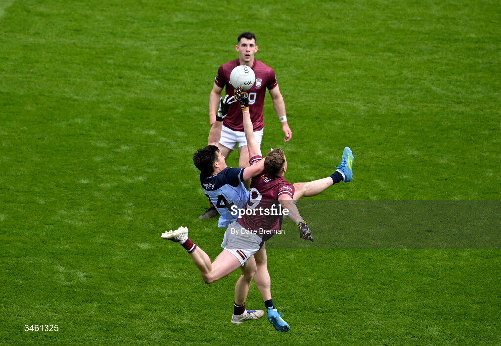 17 May 2026; Killian McGinnis of Dublin in action against Ray Connellan of Westmeath during the Leinster GAA Football Senior Championship final match between Dublin and Westmeath at Croke Park in Dublin. Photo by Daire Brennan/Sportsfile