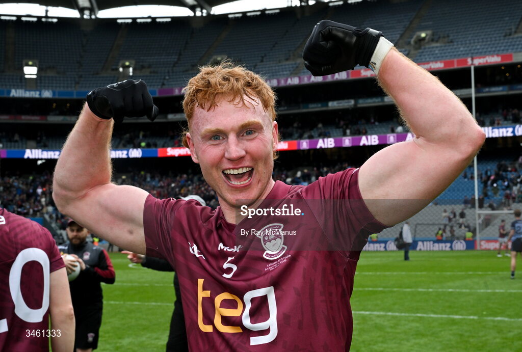 17 May 2026; Ronan Wallace of Westmeath celebrates after the Leinster GAA Football Senior Championship final match between Dublin and Westmeath at Croke Park in Dublin. Photo by Ray McManus/Sportsfile