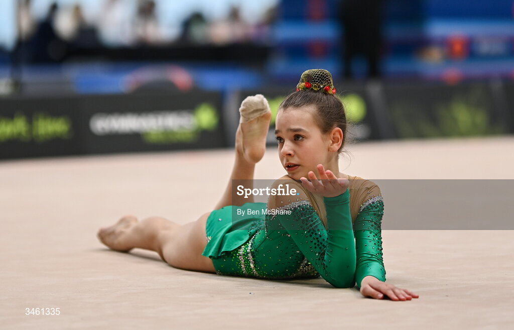 17 May 2026; Darlya Khmelnitskaya competes in the Artistic Floor event during the Gymnastics Ireland National Series Sport Ireland National Indoor Arena on the Sport Ireland Campus in Dublin. Photo by Ben McShane/Sportsfile