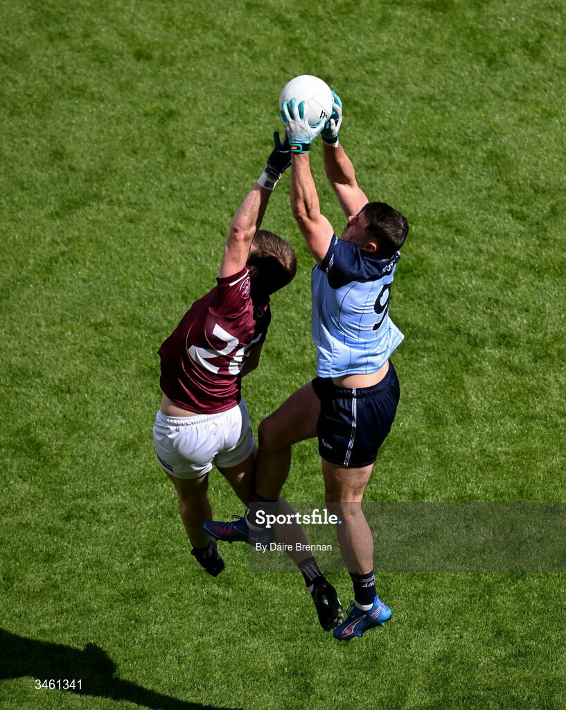 17 May 2026; Brian Howard of Dublin in action against John Heslin of Westmeath during the Leinster GAA Football Senior Championship final match between Dublin and Westmeath at Croke Park in Dublin. Photo by Daire Brennan/Sportsfile