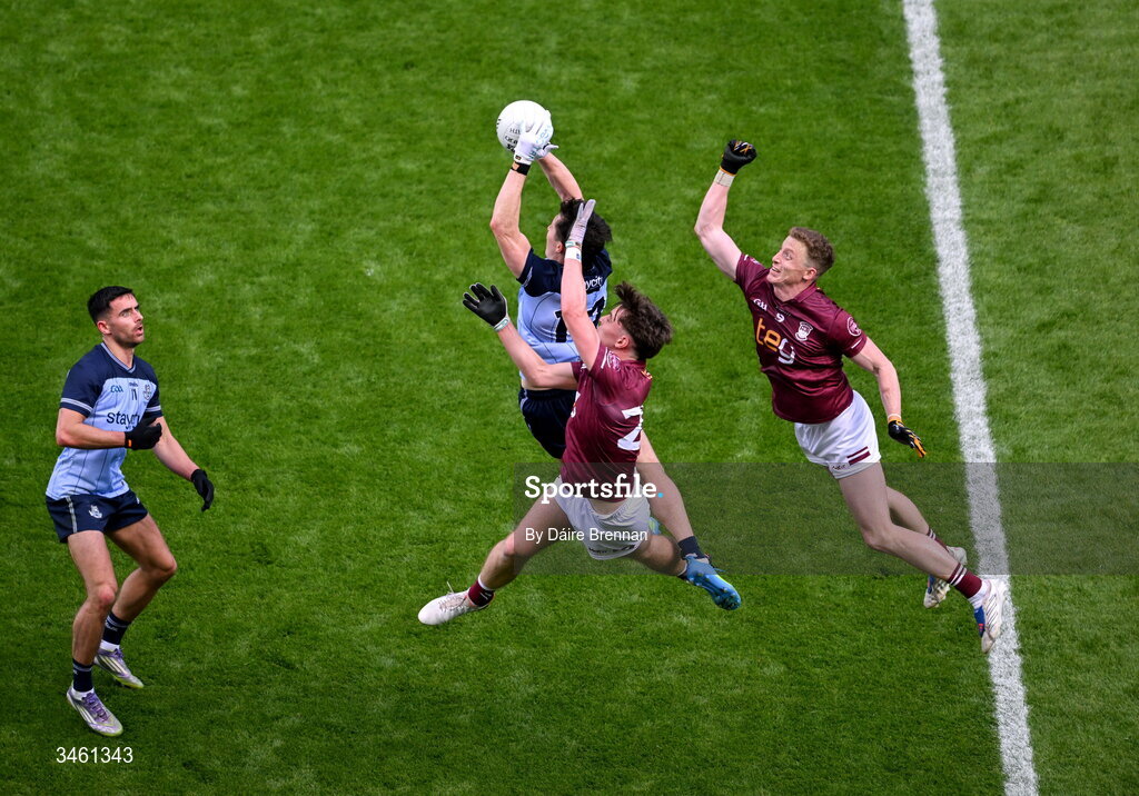 17 May 2026; Killian McGinnis of Dublin in action against Shane Ormsby of Westmeath during the Leinster GAA Football Senior Championship final match between Dublin and Westmeath at Croke Park in Dublin. Photo by Daire Brennan/Sportsfile