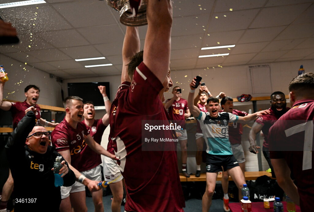 17 May 2026; Ray Connellan of Westmeath brings the Delaney Cup to the dressingroom after the Leinster GAA Football Senior Championship final match between Dublin and Westmeath at Croke Park in Dublin. Photo by Ray McManus/Sportsfile