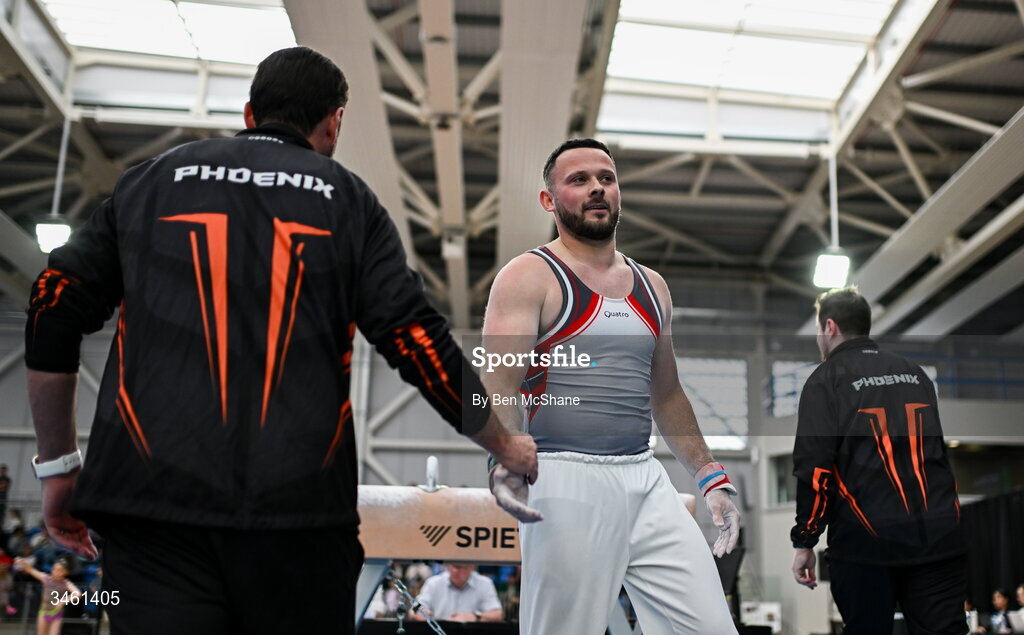 17 May 2026; Dominick Cunningham after competing in the Pommel Horse during the Gymnastics Ireland National Series Sport Ireland National Indoor Arena on the Sport Ireland Campus in Dublin. Photo by Ben McShane/Sportsfile